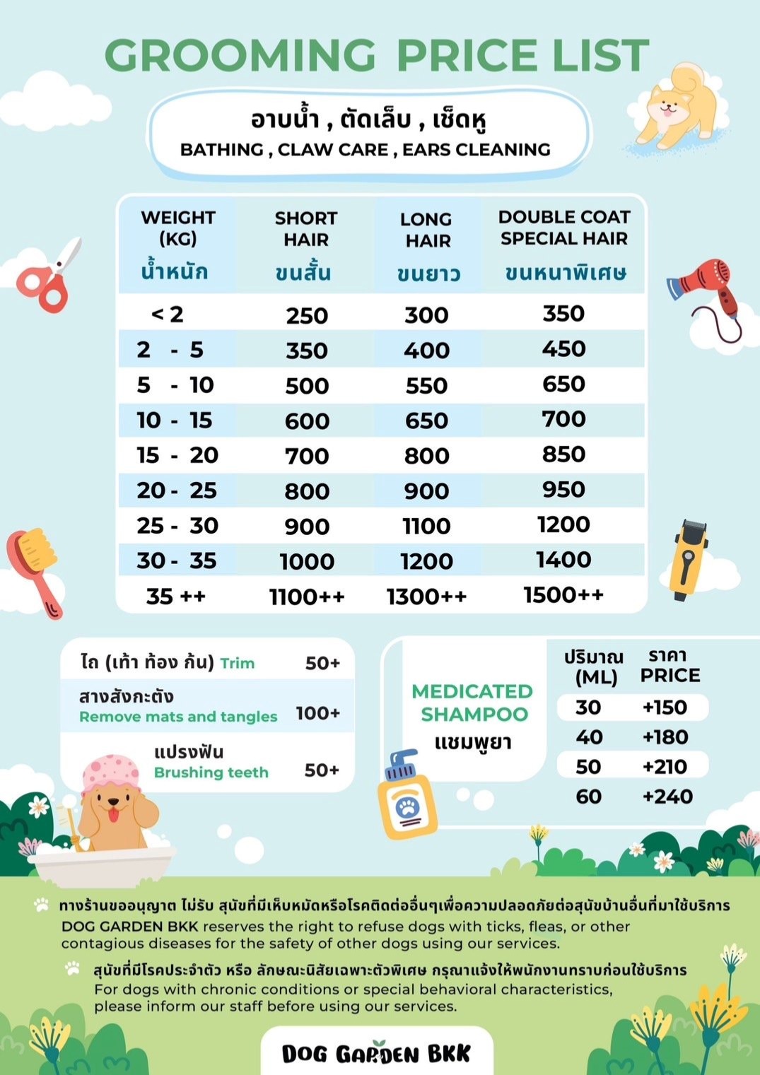 GROOMING PRICE LIST GROOMING PRICE LIST